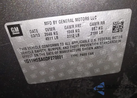 2013 Chevrolet Malibu 1Lz z USA, uszkodzony, nr VIN 1G11H5SA6DF270801